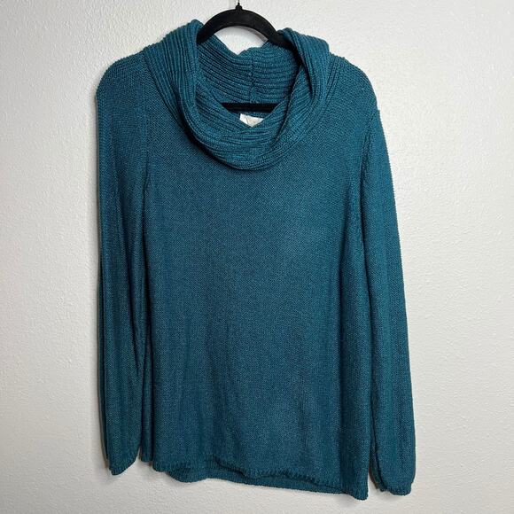 Chico's Cowl Neck Sweater Blue Chunky Knit Pullover Long Sleeve Sz L (3) - Picture 1 of 3